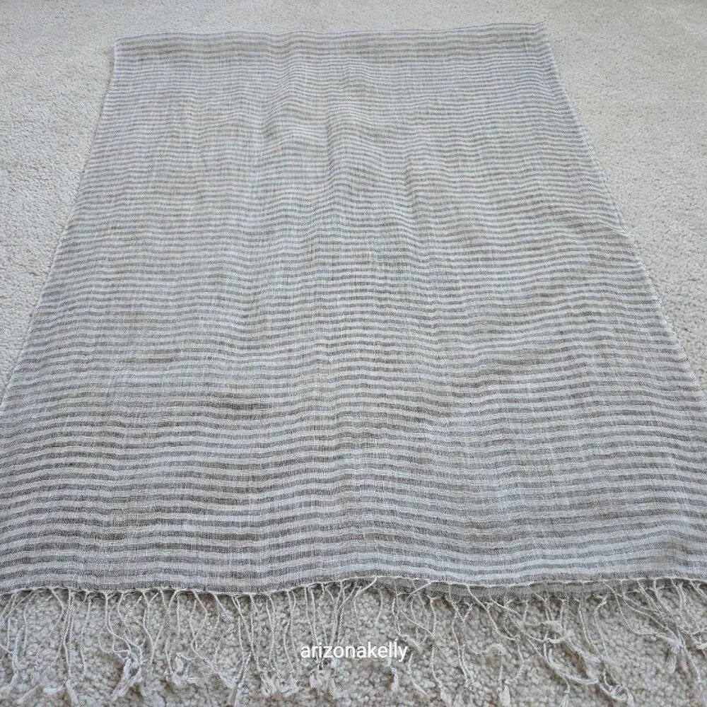 Linen Scarf Tan & Brown Stripe - Picture 4 of 7